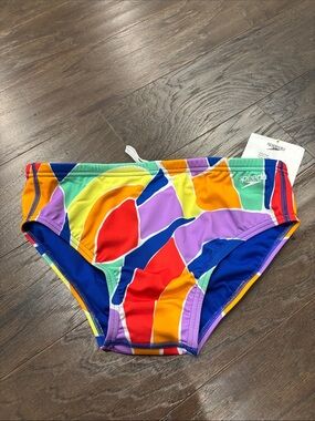 Speedo Endurance Puzzle, Pride, True Cobalt swim briefs,elastic drawcord waist